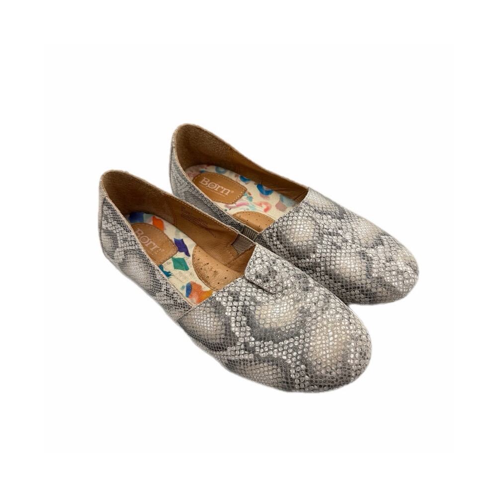 Born Sebra Gray Snake Reptile Casual Workwear Slip On Comfort Office Chic Flats